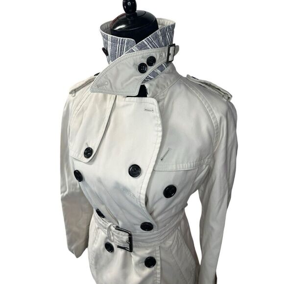 Coach Porcelain Solid Short Trench Coat Jacket Double Breasted S/P - Picture 7 of 16